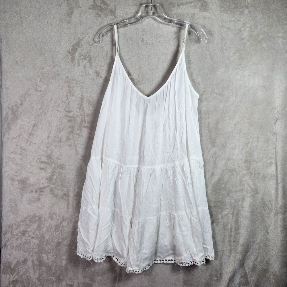 Raviya Cover Up Swim Dress Womens Large White Tiered Lace Trim Boho Beach Summer